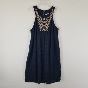 Liz Lange Navy Blue Embroidered Maternity Knee Length Dress sz M